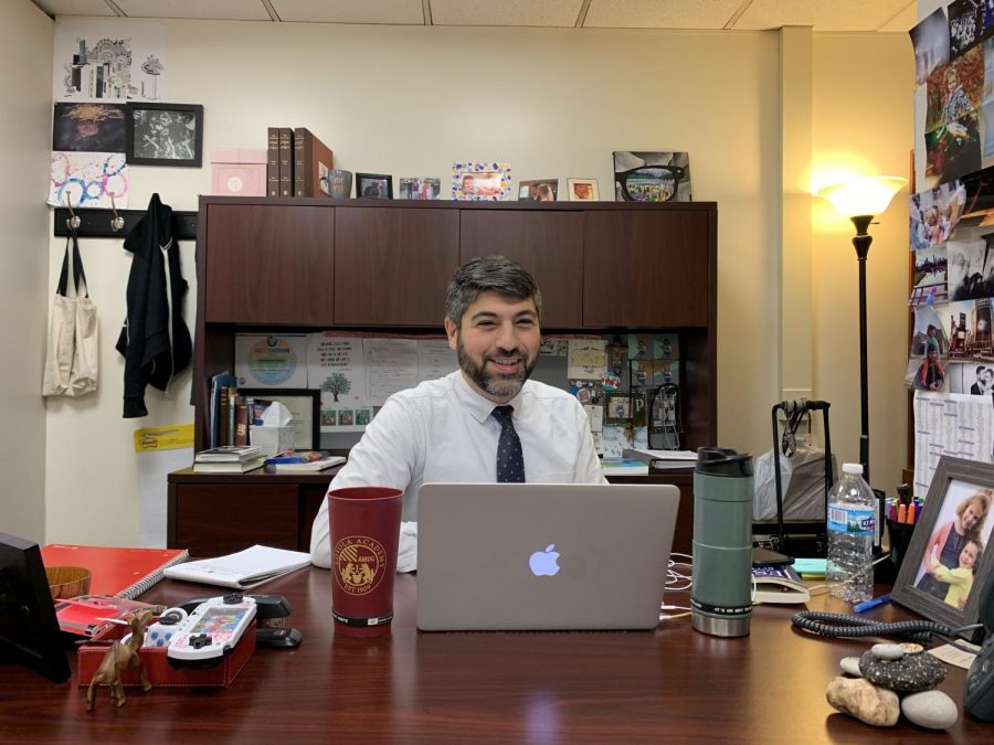 Mr. Penna, Loyola’s Director of School Culture, in his office.