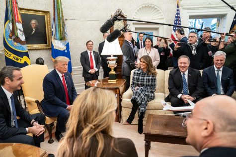 Trump meets with press in Oval Office. He was acquitted of impeachment charges.