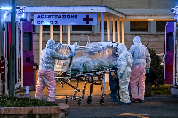 Medical workers ushered in a patient to the newly-built Columbus Covid 2 wing of the Agostino Gemelli University Hospital in Rome this week.