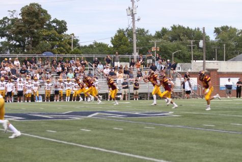 Kicker Nate Van Zelst kicks off Loyola’s 2019 fall football season, something that will not happen this year due to the postponement of fall sports. 