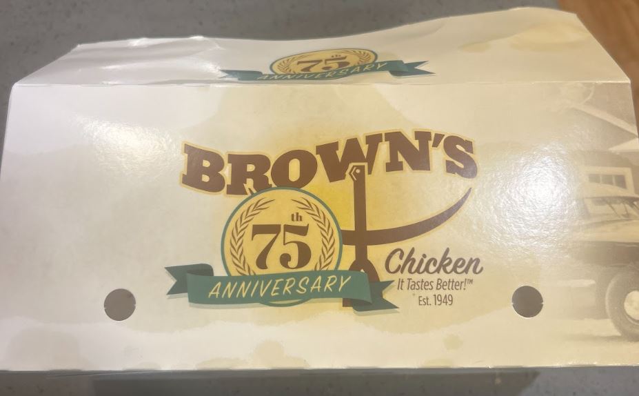 The Brown's Chicken now comes in a 75th anniversary box. 